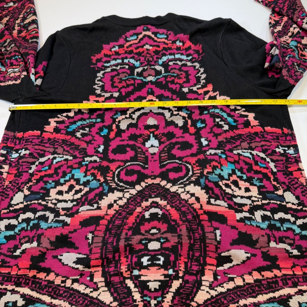 Chicos Open Front Cardigan Sweater Pink Black Geometric Intarsia Knit Size 3‎ XL - Picture 10 of 12